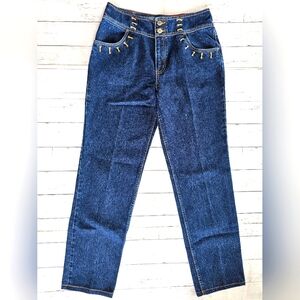 Vintage 90's RARE NEW Lawman Western Dark Denim Suede Stitch Jeans Slim Fit